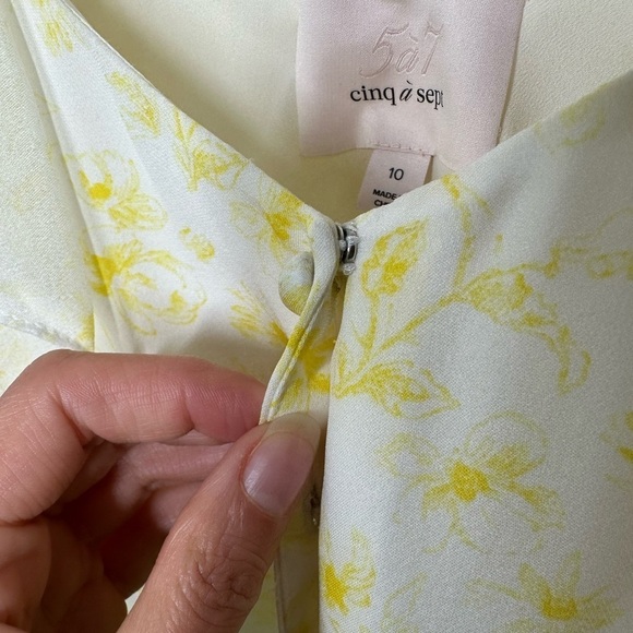 CINQ à Sept Silk Pale Yellow Floral Ruffle Georgia Dress Size 10 - Picture 5 of 8
